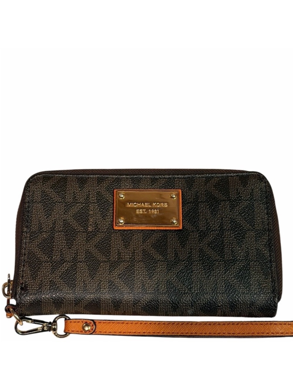 Michael Kors Brown Logo PVC Jet Set Zip Around Wallet